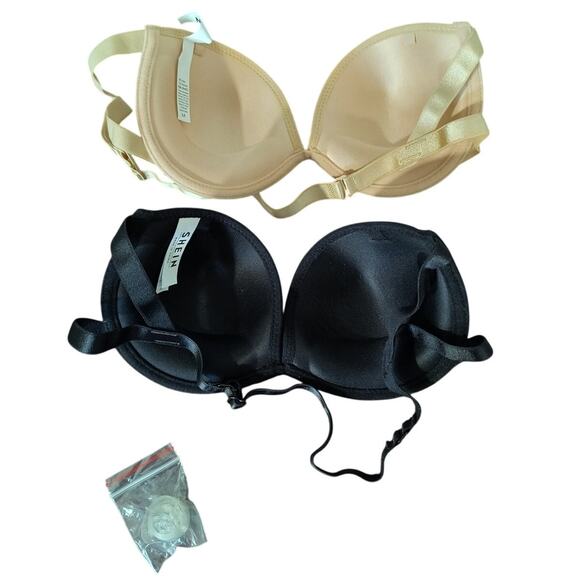 Shein Two Convertible Pushup Bras Women's Size M Black Nude Removable Straps - Picture 5 of 9